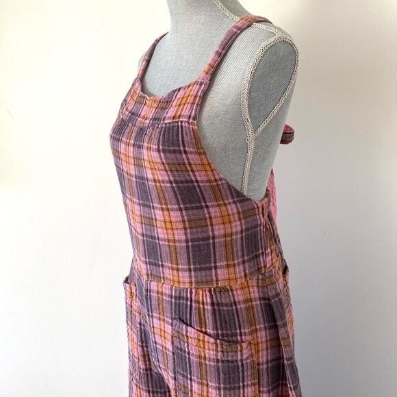 Free People x CP Shades Pink, Purple, Orange Plaid Overall Flare Wide Leg Sz S - Picture 7 of 13
